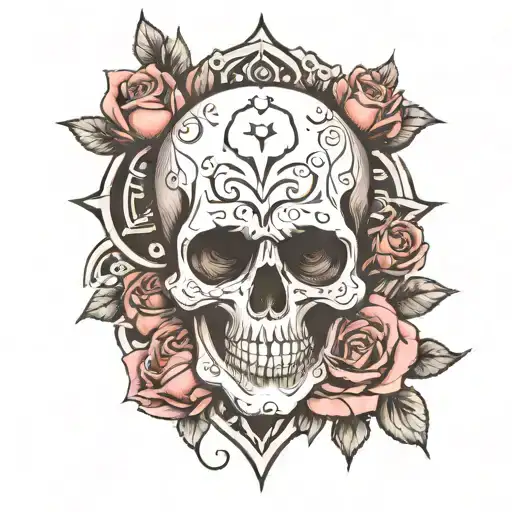 Skull And Rose Surrounded