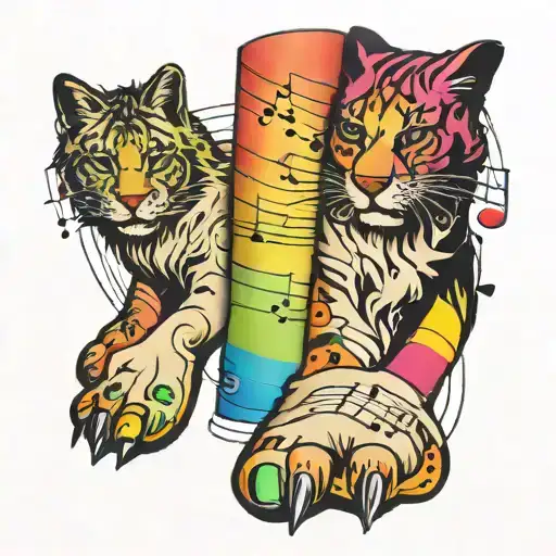 Realism Paws With Musical Notes On Rainbow Ledger Lines