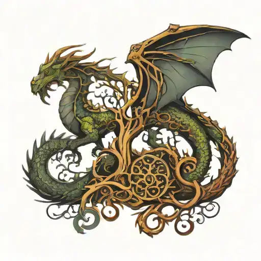 Tree Of Life With Dragon Surrounded
