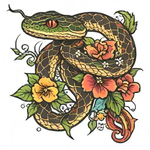Snake And Flowers