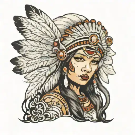 Female Native Headdress With Baby Angel In Heaven
