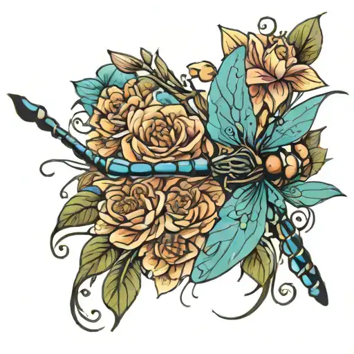 Dragonfly With Flowers