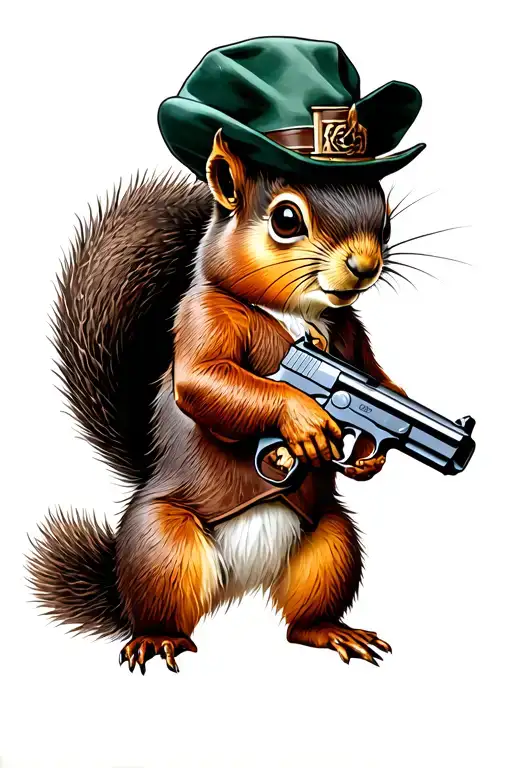 Squirrel Holding A Gun Neo Traditional Style