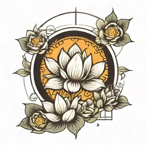 Sun Rising And Lotus Flower