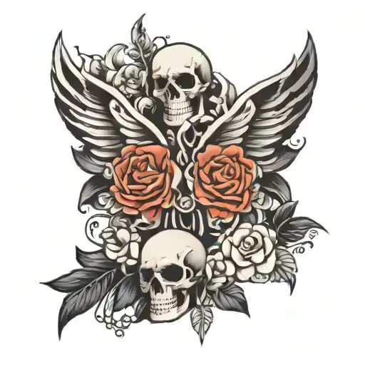 Pair Of Black And White Skeleton Wings