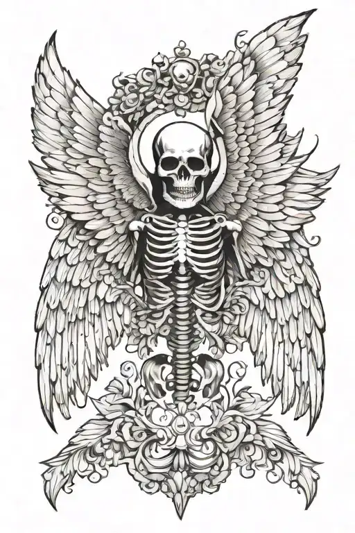 Pair Of Black And White Skeleton Wings Spread Wide