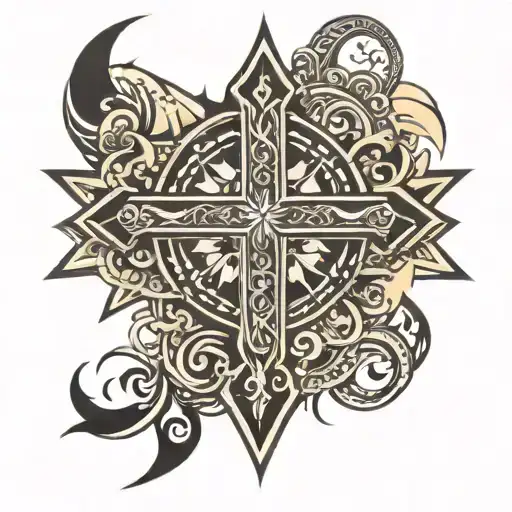 Sun And Cross And Tribal Patterns