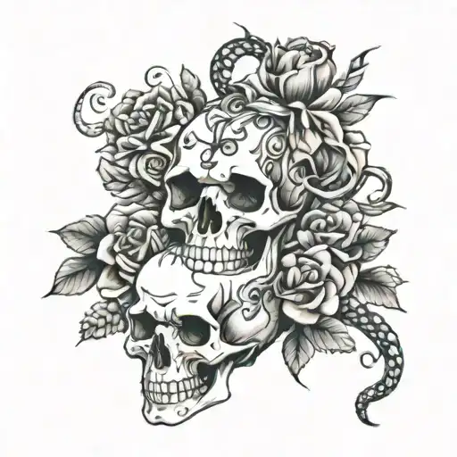Skull Flowers Snake Heart