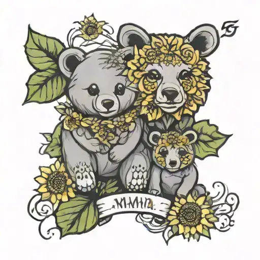 Sunflower Mama Bear And Baby Bear