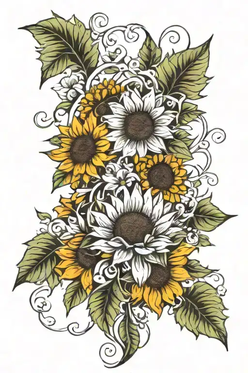 Sunflower And Other Flowers Intertwined