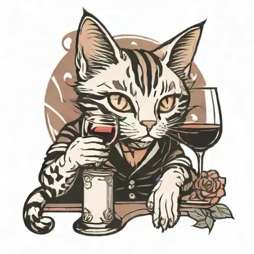 A Cat Seated And Drinking Wine Glass