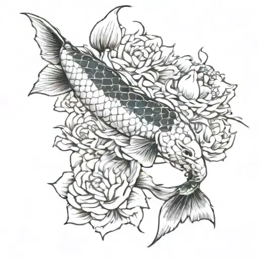 5 Koi Fish With Flowers Wrapping