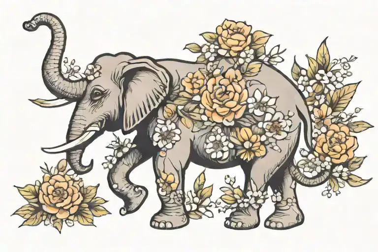 Floral With Elephant Walking