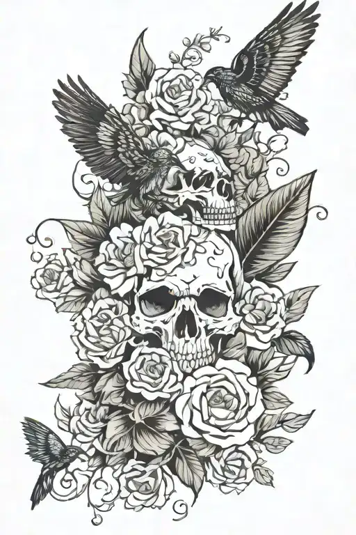 Flowers Blackout Sleeve With Crow Skulls And Moths