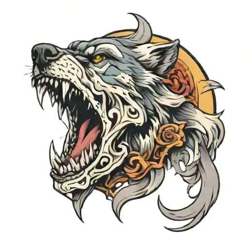 Wolf Howling Over Skull Soft Shading