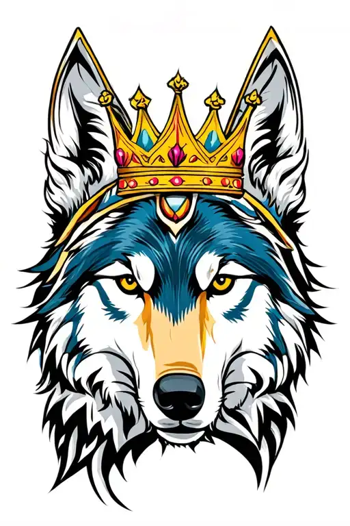 Tribal Wolf With Crown On His Head