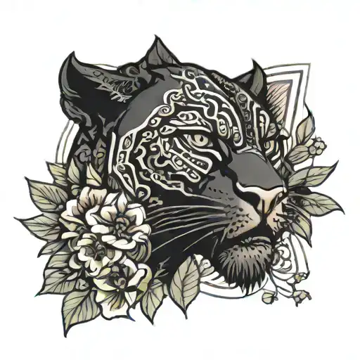 Black Panther With Flowers Surrounding