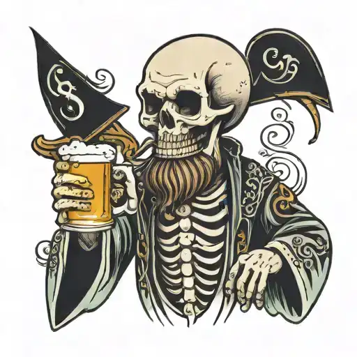 A Living Skeleton With A Beard And Mustache In A Bathrobe With A Beer In His Hands