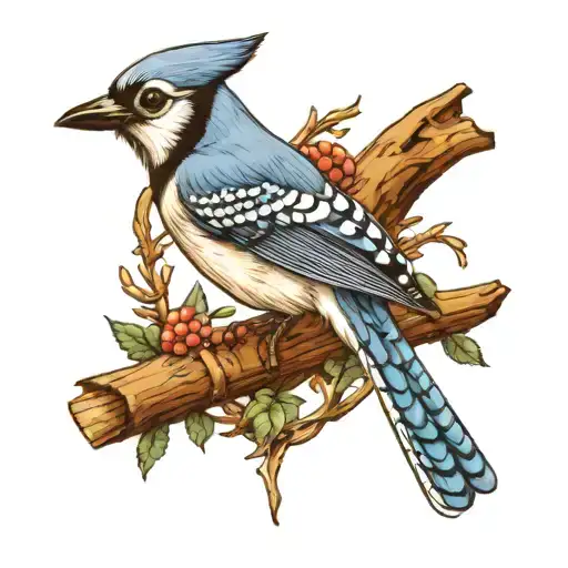 Blue Jay Sitting On Deer Antlers 8 Points