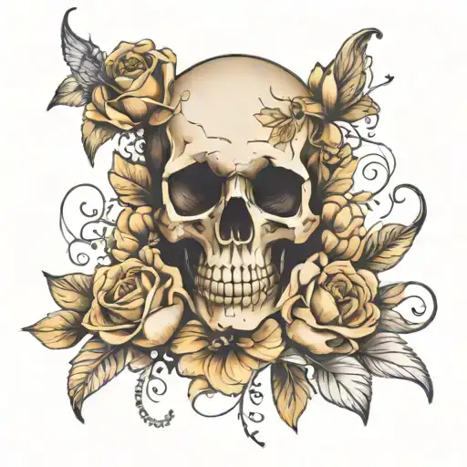 Beautiful Flowers Intertwined Within A Skull