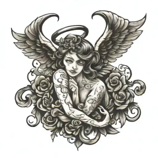 Angel Written With Horns And Tail