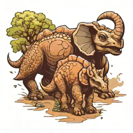 Baby Triceratops And Brontosaurus Walking