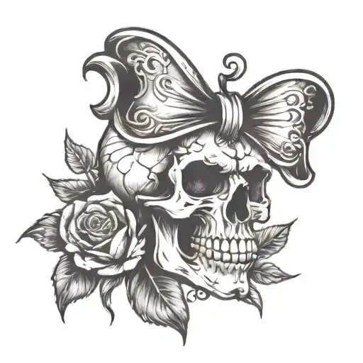 Skull And Bow And Roses