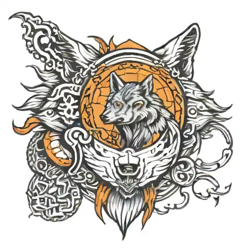 Wolf Howling Surrounded By Lord Shiva In The Back Ground