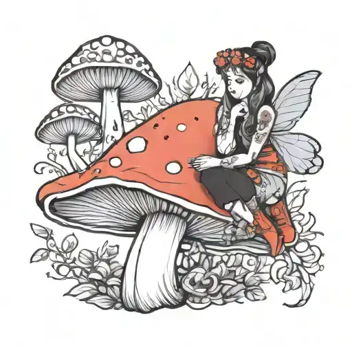 Isabel With Fairy Sitting On A Mushroom