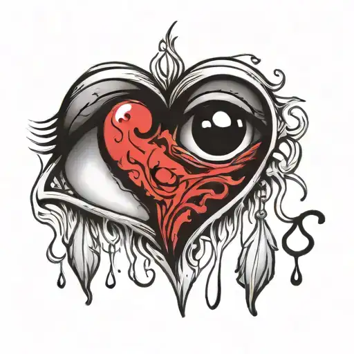 Heart Shape With An Eye Inside Crying Tears Black And White