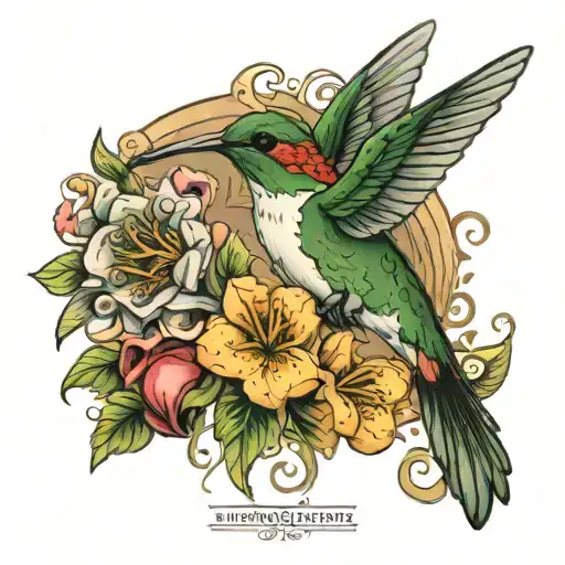 Hummingbird With Flowers And Military