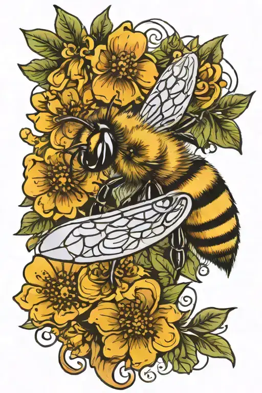 Honey Bee And Flower With Banner Wrapped