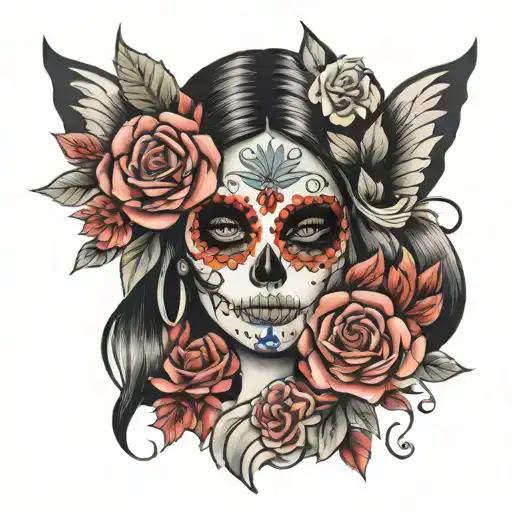 Muertos Girl With Flowers In Eyes Realism