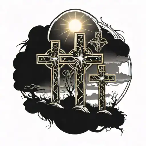 Three Crosses With The Sun