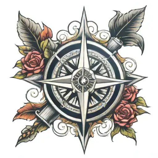 Compass Rose Tattoo Featuring Spartan Helmet Hanging