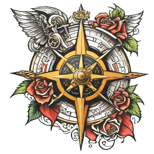 Compass Rose Tattoo Featuring Spartan Helmet Surrounded