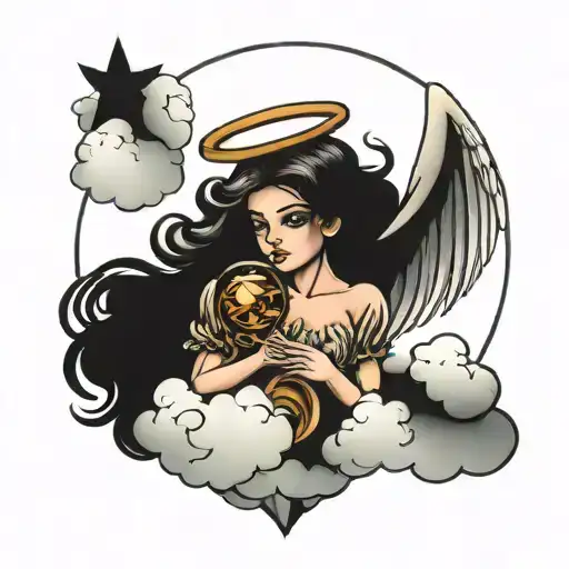 Angel With Clouds And Hourglass