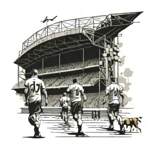 Football Stadium With 3 People Walking