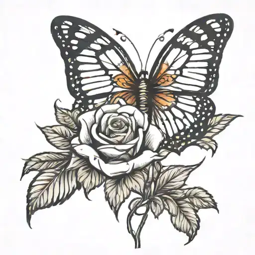 Monarch Butterfly And A Rose Intertwined
