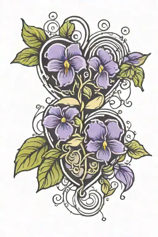 Heartbeat Line With Violets