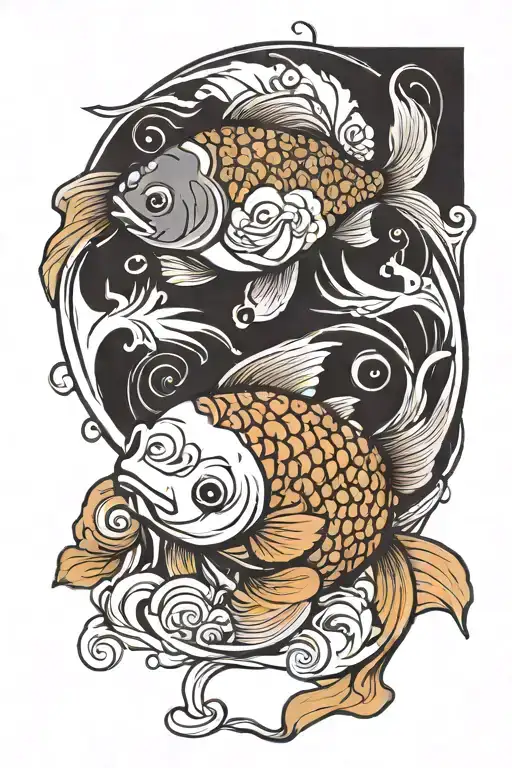 Coy Fish Swimming In A Ying Yang Symbol