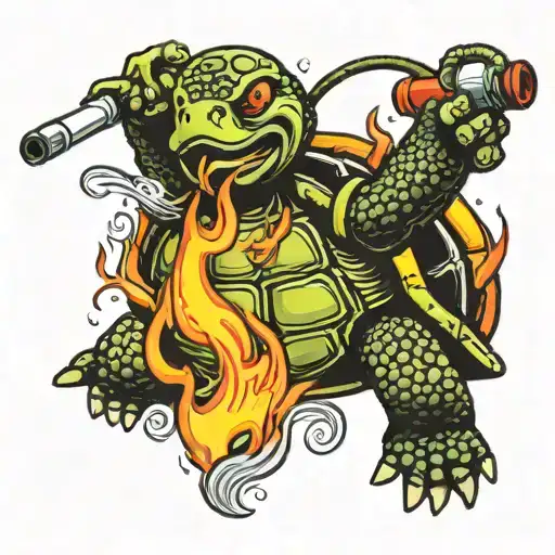 Turtle Holding Fire Hose Fighting Fire