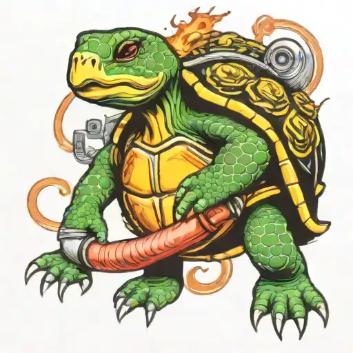 Turtle Holding Fire Hose Fighting Fire