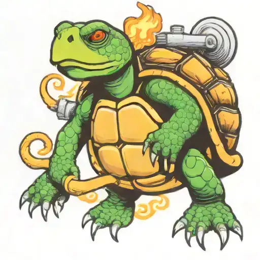 Turtle Holding Fire Hose Fighting Fire