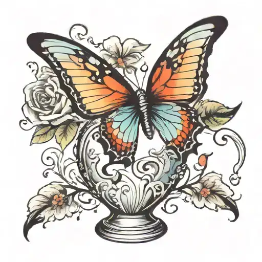 Vase Pouring Water And Butterfly