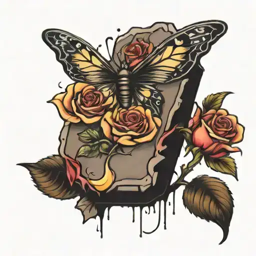 Gravestone Rose And Butter Fly