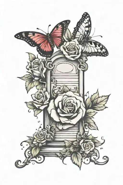 Gravestone Rose And Butter Fly