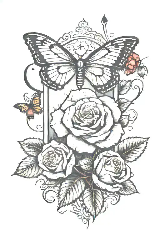 Gravestone Rose And Butter Fly