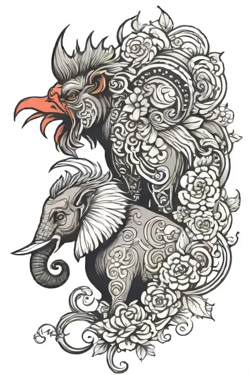Rooster And Elephant
