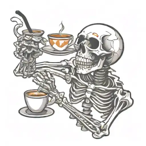 Skeleton Drinking Coffee